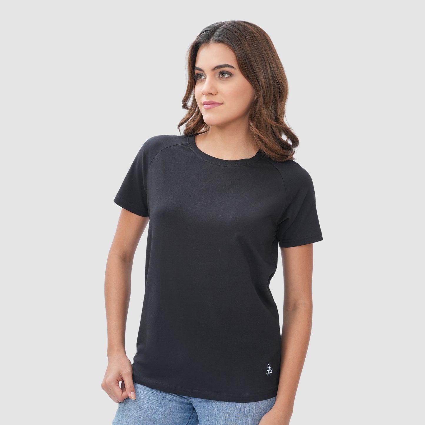 Women Knitted Fabric Regular Fit Short Sleeve Tee/T-shirt - Black