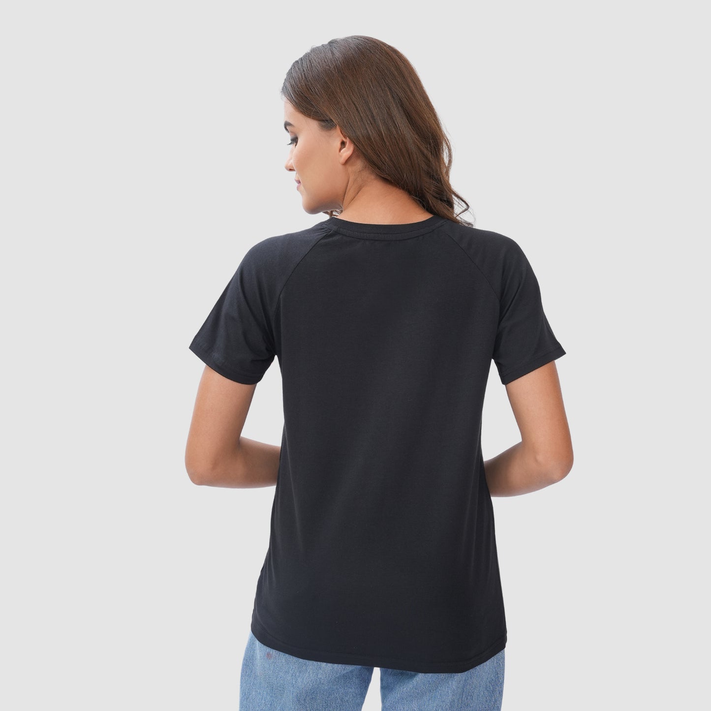 Women Knitted Fabric Regular Fit Short Sleeve Tee/T-shirt - Black