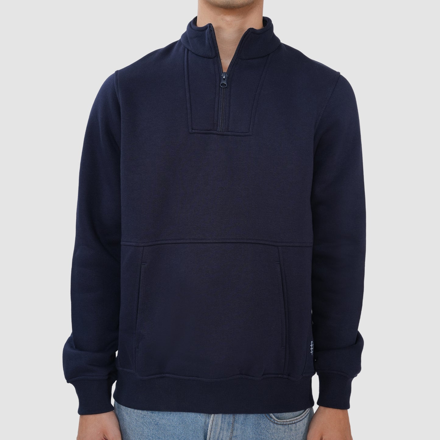 Bonjour Men’s Navy Blue Half Zip Sweatshirt with Kangaroo Pocket