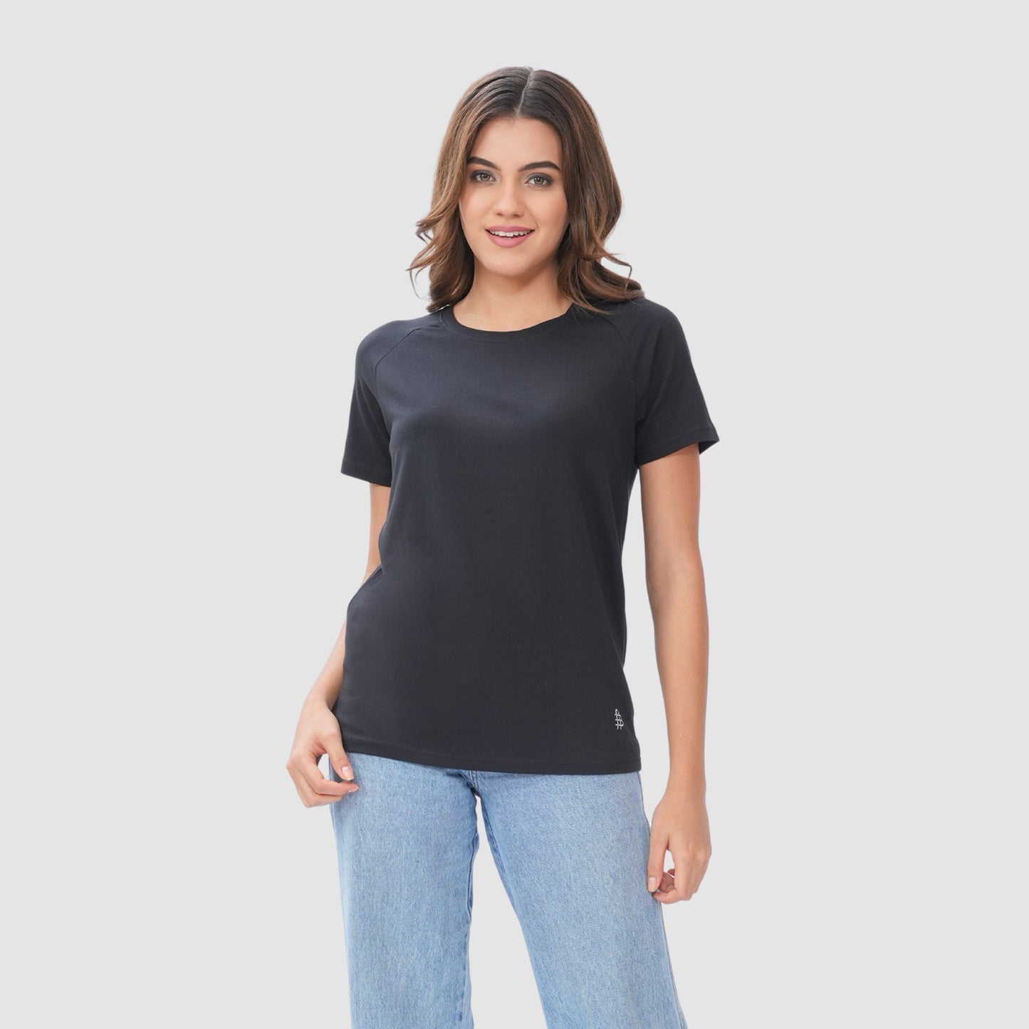 Women Knitted Fabric Regular Fit Short Sleeve Tee/T-shirt - Black