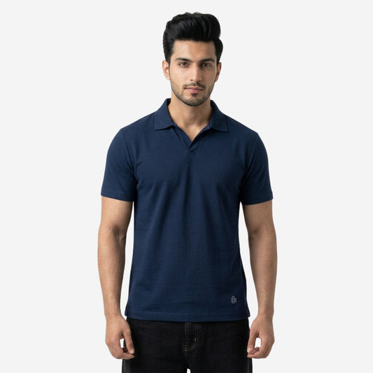 Men's Solid Navy Polo Half-Sleeve T-Shirt