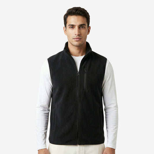 Men’s Black Sleeveless Polar Jacket (Pack of 1)