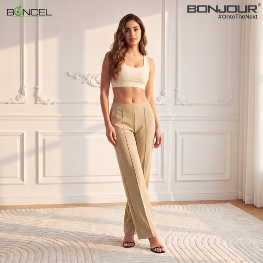 Women High Waist Straight Fit Korean Pants (Khaki)