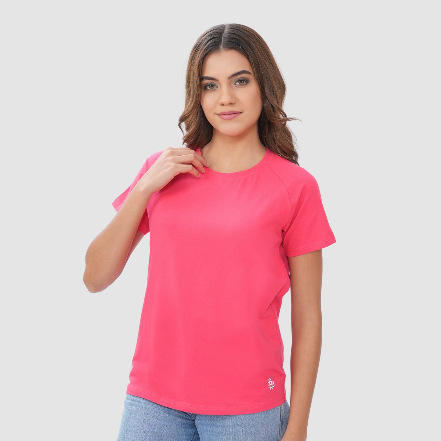 Women Knitted Fabric Regular Fit Short Sleeve Tee/T-shirt - Rose