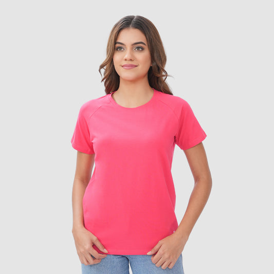Women Knitted Fabric Regular Fit Short Sleeve Tee/T-shirt - Rose