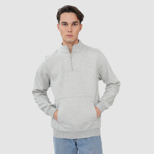 Bonjour Men’s Grey Half Zip Sweatshirt with Kangaroo Pocket