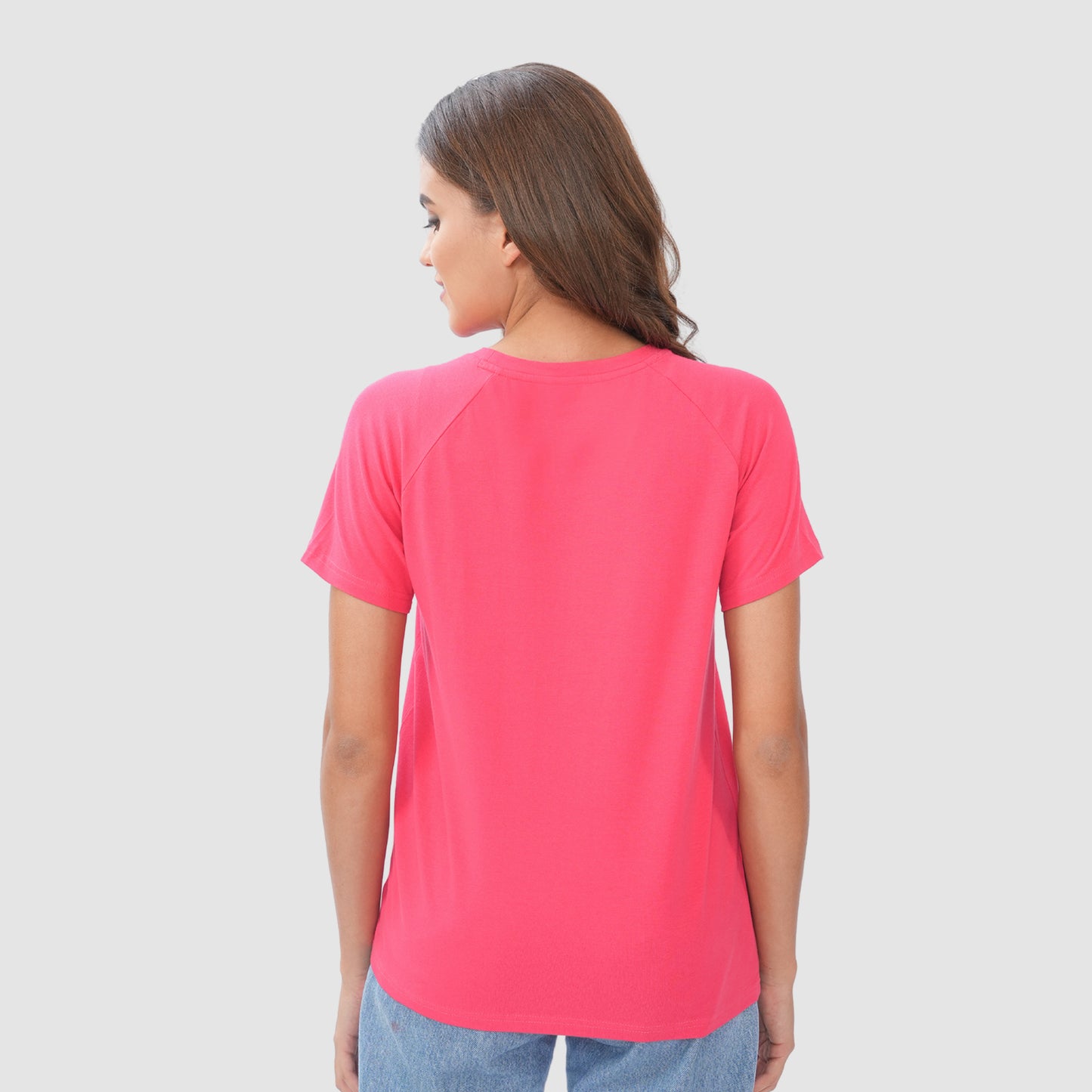 Women Knitted Fabric Regular Fit Short Sleeve Tee/T-shirt - Rose