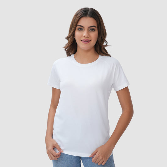 Women Knitted Fabric Regular Fit Short Sleeve Tee/T-shirt - White