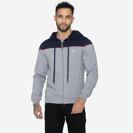 Relaxed Fit Printed Zip-Through Hoodie for Men (Grey)