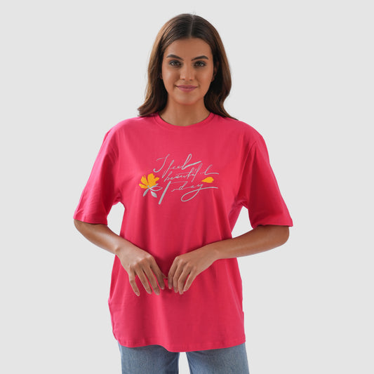 Women-Knitted-Fabric-Regular-Fit-Half-Sleeve-Tee/T-shirt - Crimson