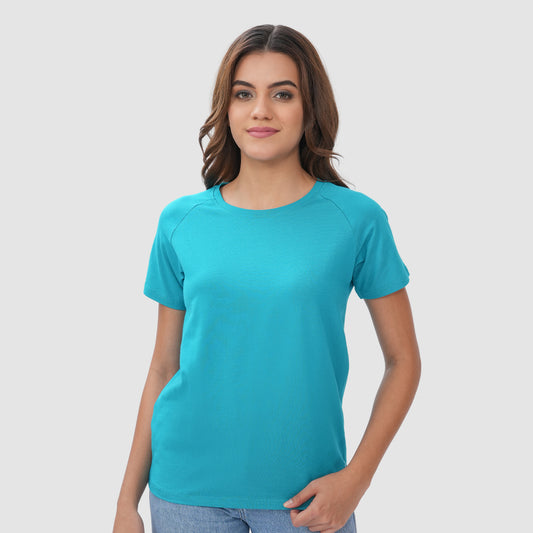 Women Knitted Fabric Regular Fit Short Sleeve Tee/T-shirt - Water Green