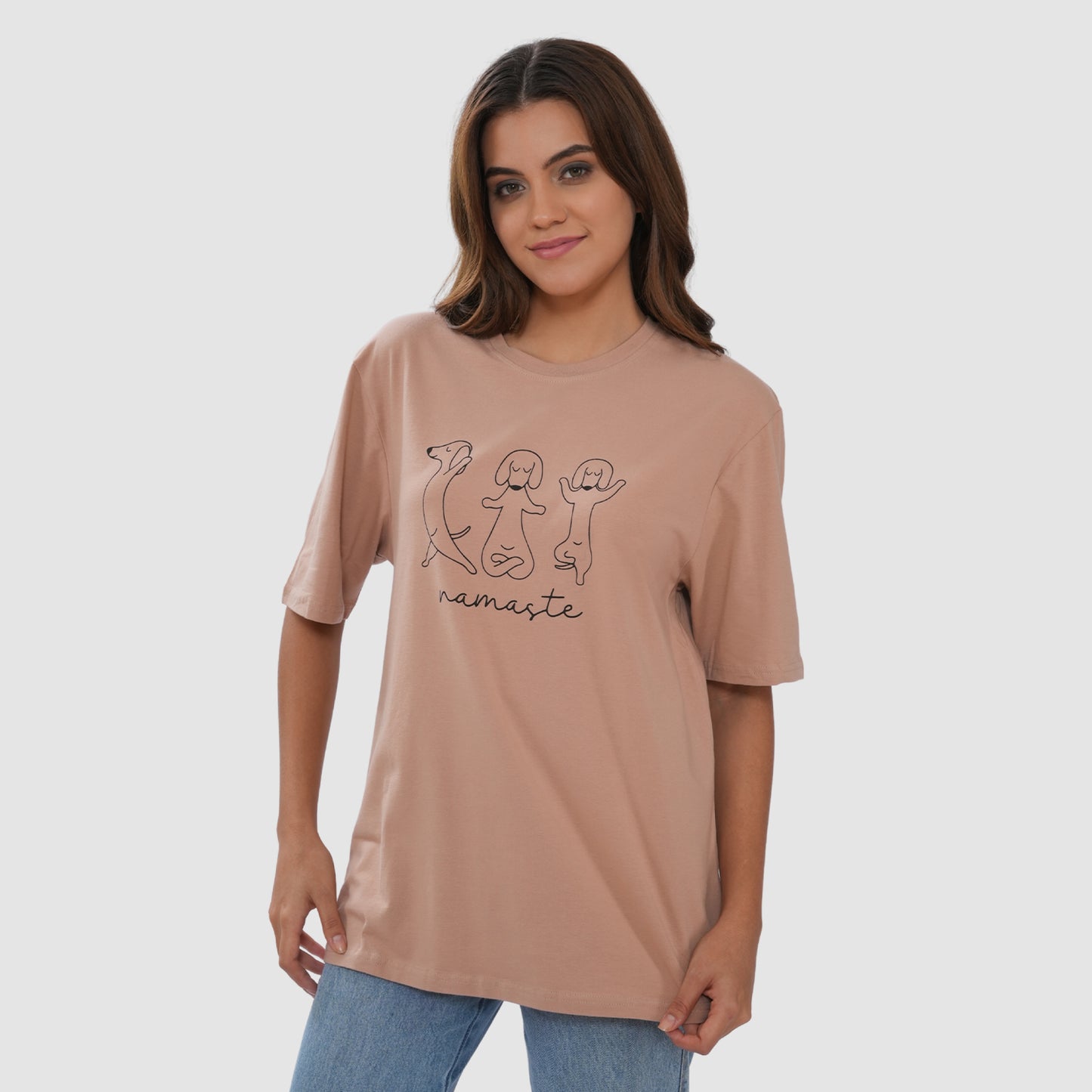 Women-Knitted-Fabric-Regular-Fit-Half-Sleeve-Tee/T-shirt - Dk.Skin