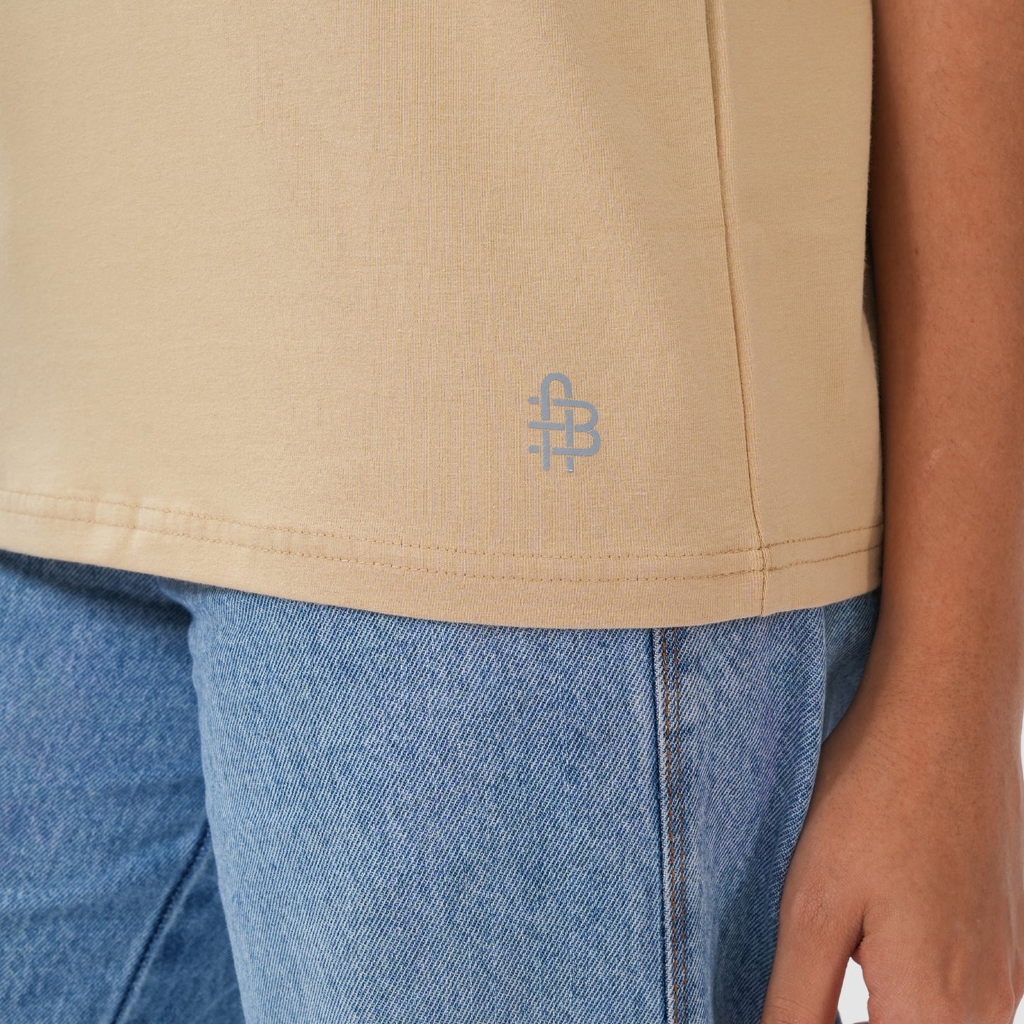 Women Knitted Fabric Regular Fit Short Sleeve Tee/T-shirt - Natural Tan
