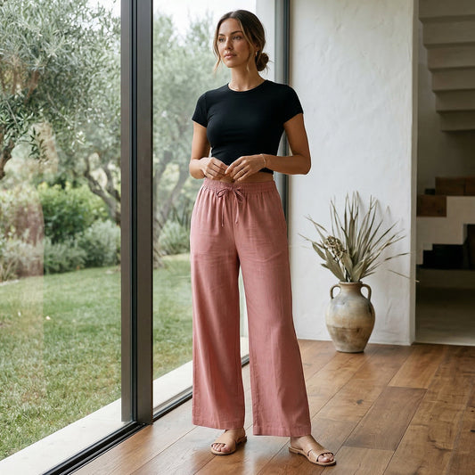 Women Solid Woven Viscose Palazzo -Slate Rose
