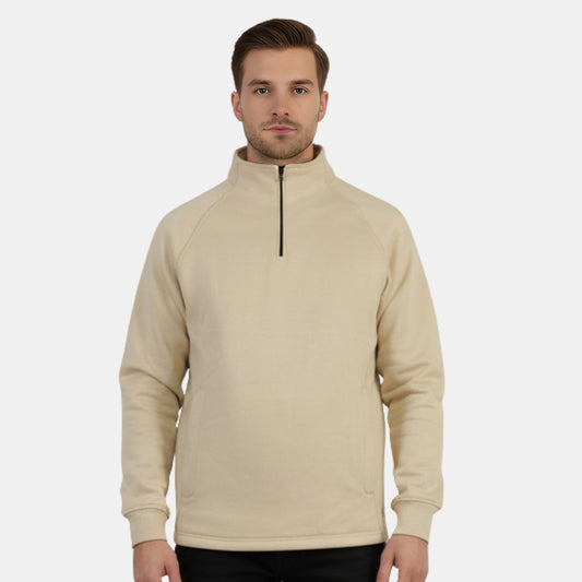 Men’s Solid Half Zipper Winter Sweatshirt (Biscotti)