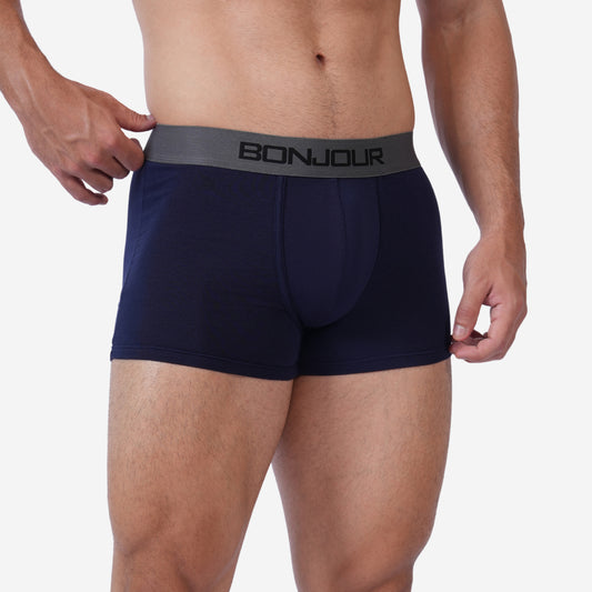 Men's Mid-Rise Premia Cotton Trunk With Elasticated Band - Navy