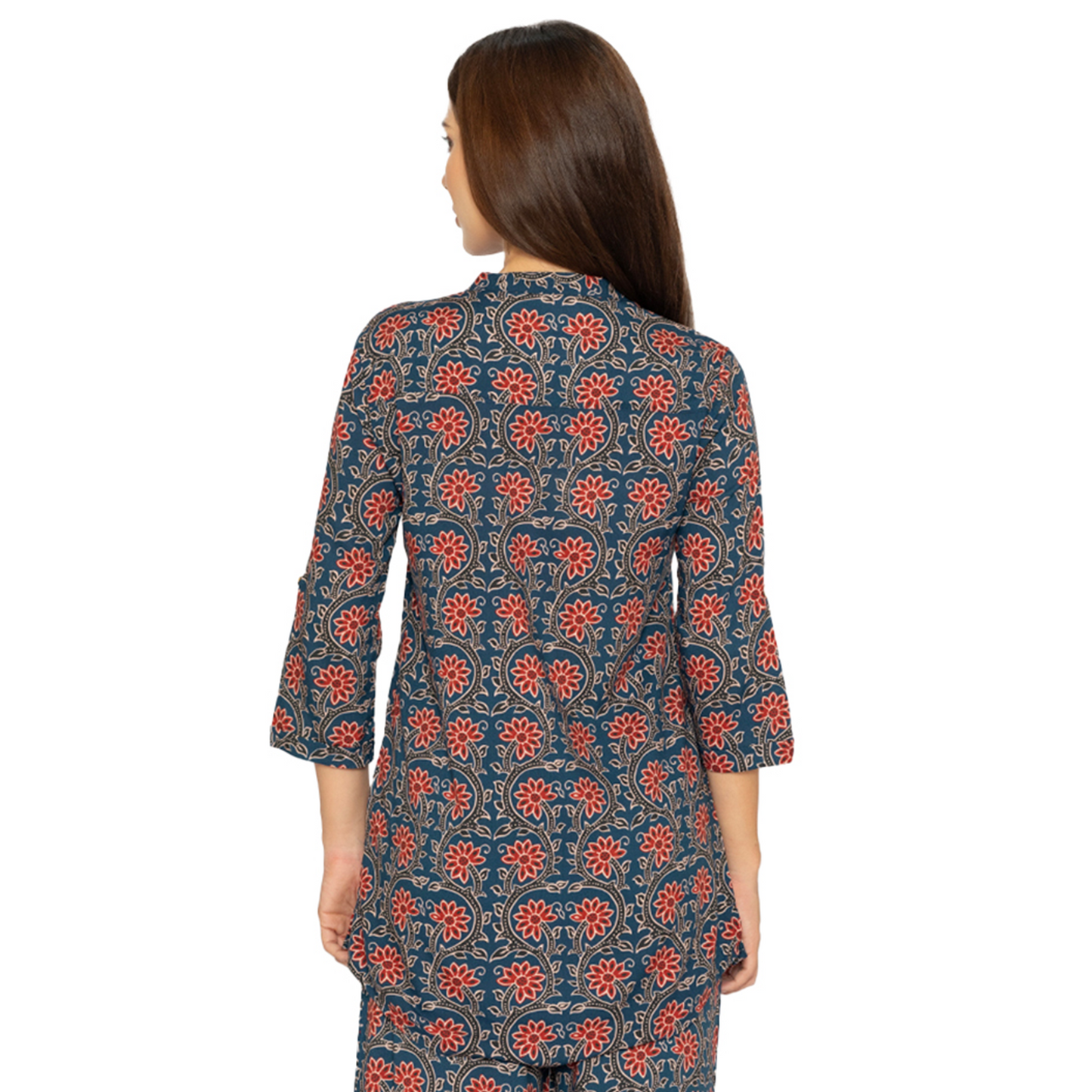 Casual Kurti for Women – Navy Blue with Printed Detail