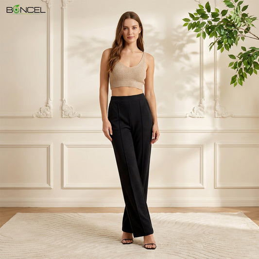 Women High Waist Straight Fit Korean Pants (Black)