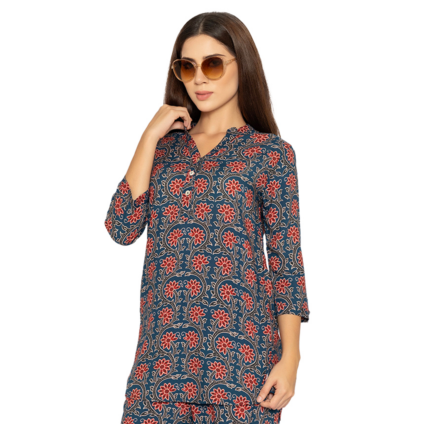 Casual Kurti for Women – Navy Blue with Printed Detail