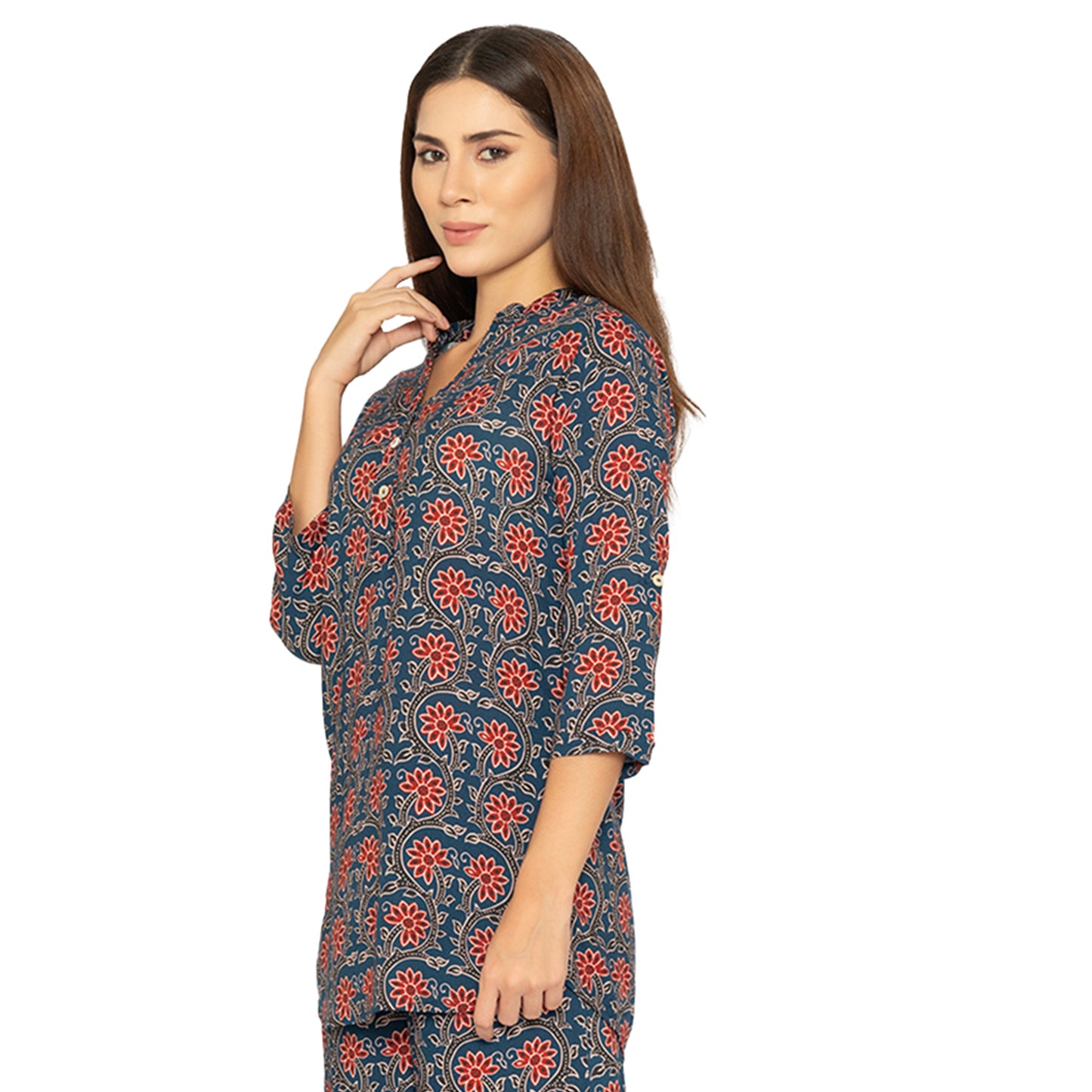 Casual Kurti for Women – Navy Blue with Printed Detail
