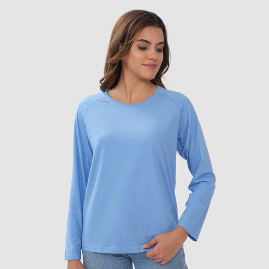 Women Round Neck Lounge Wear Tee- Comfort Fit - Lt.Navy