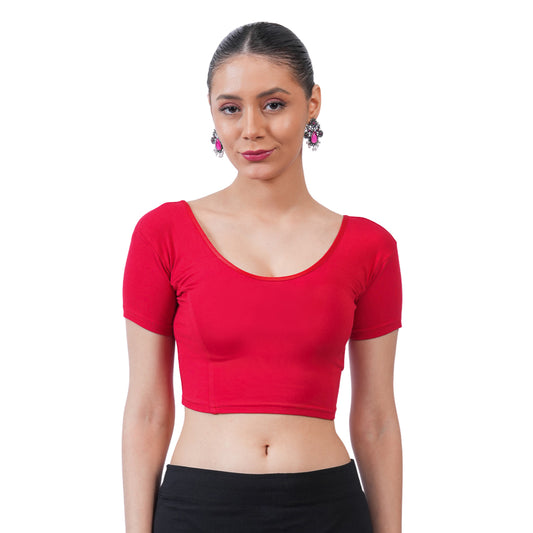 Vami Women's Cotton Stretchable Readymade Blouses -True Red