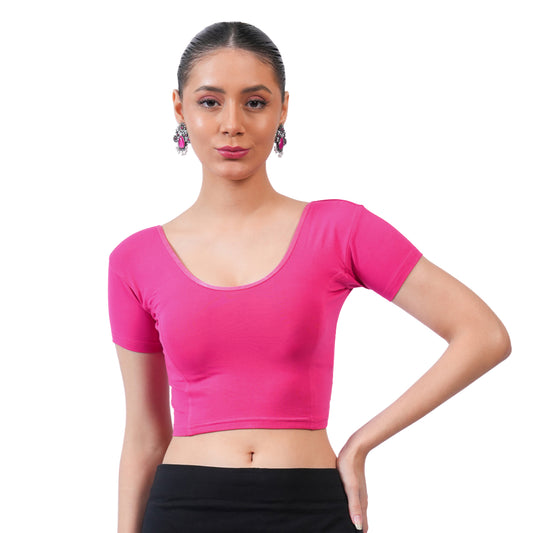 Vami Women's Cotton Stretchable Readymade Blouses -Bright Rose