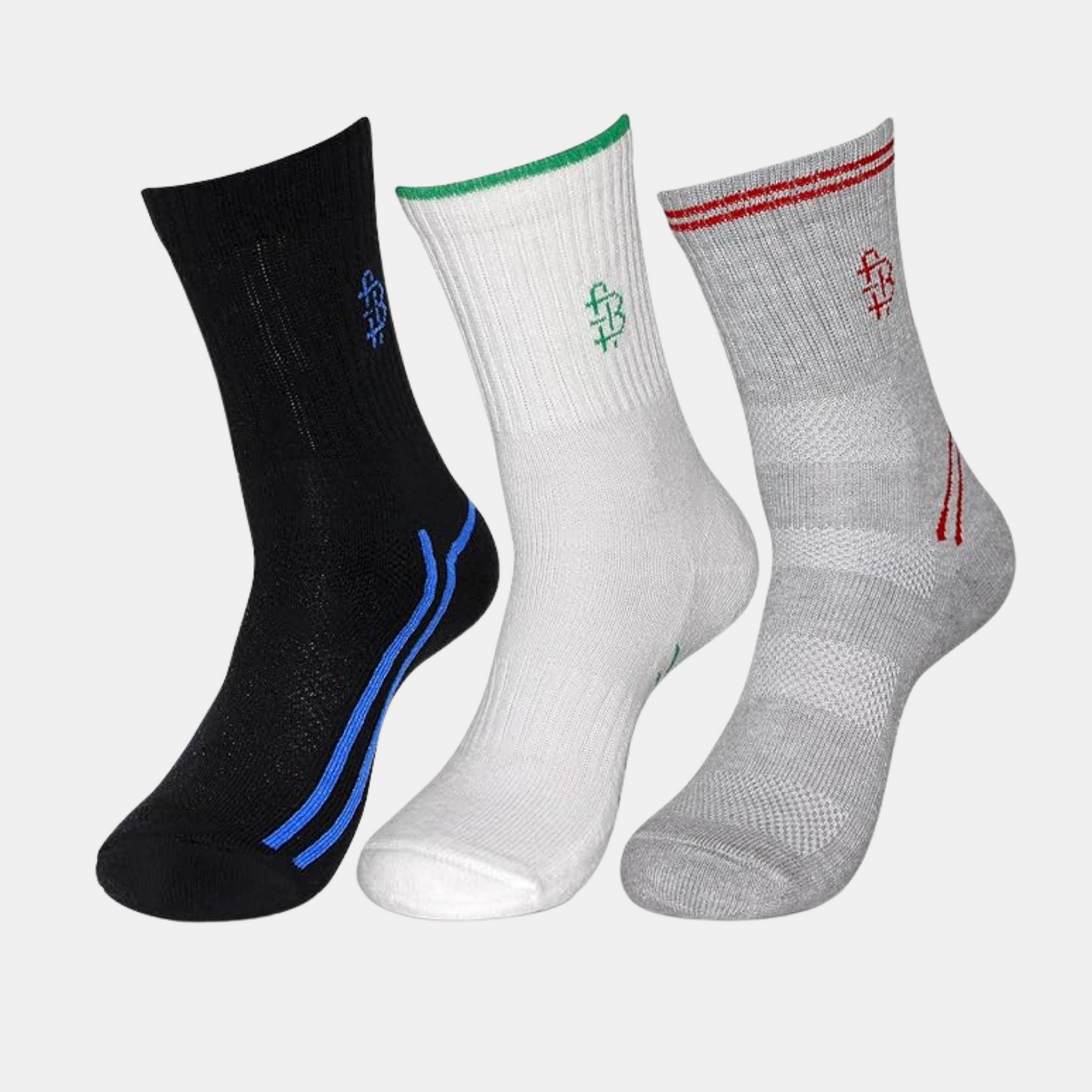 Men's Cushioned Multicolored Sports Crew Length Socks- Pack of 3