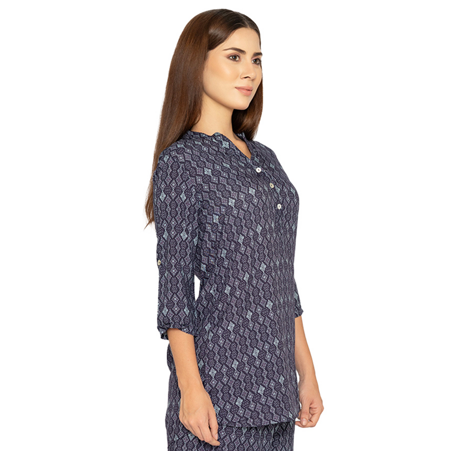 Women's Indigo Short Kurti – Printed 3/4th Sleeve Everyday Wear