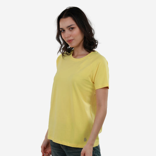 Women Knitted Fabric Regular Fit Short Sleeve Tee/T-shirt - Empire Yellow