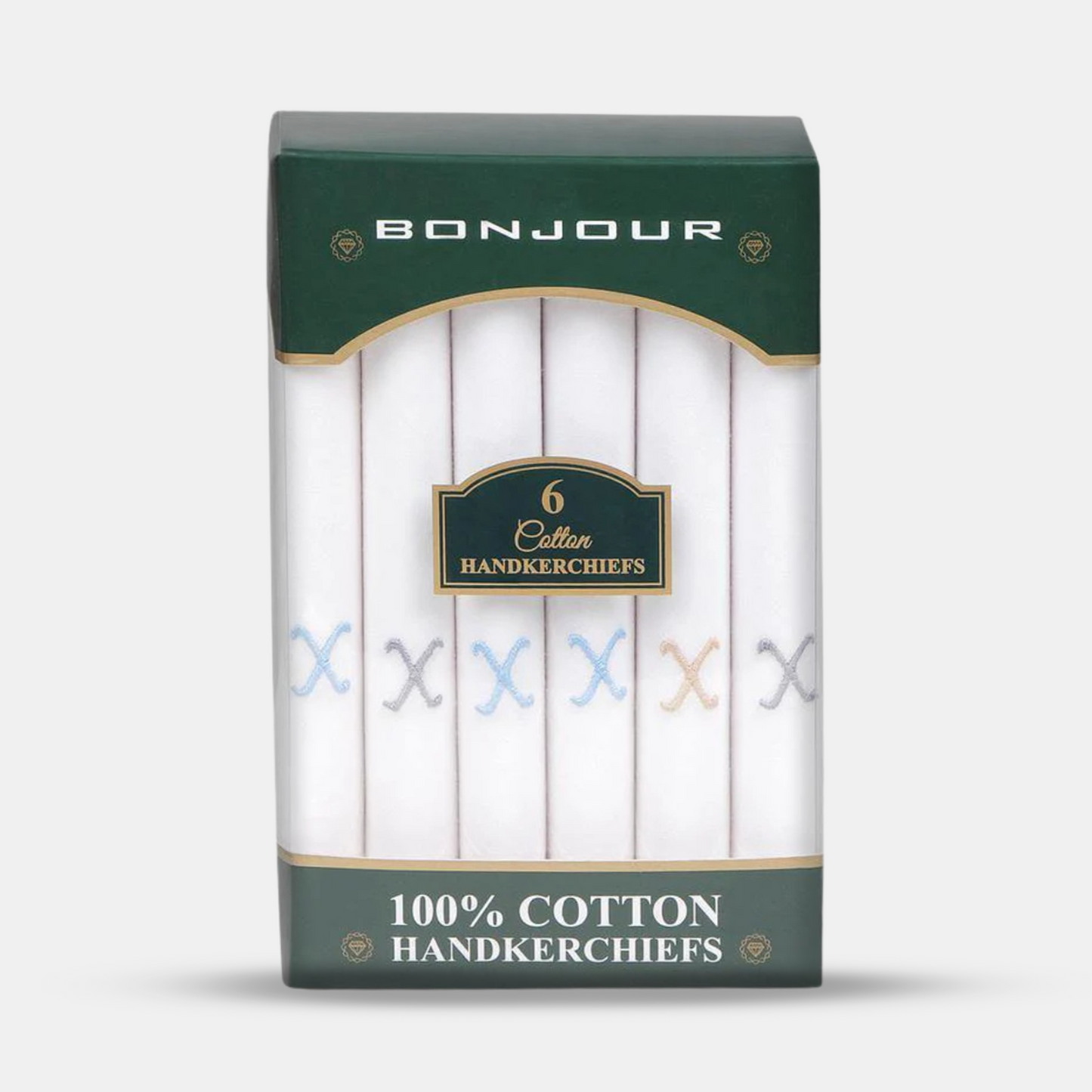 Men's White Cotton Handkerchief With Alphabetical Initial - Pack Of 6
