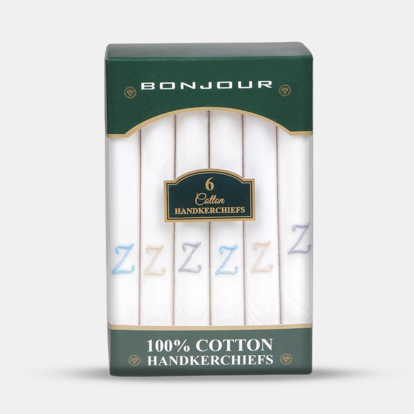 Men's White Cotton Handkerchief With Alphabetical Initial - Pack Of 6