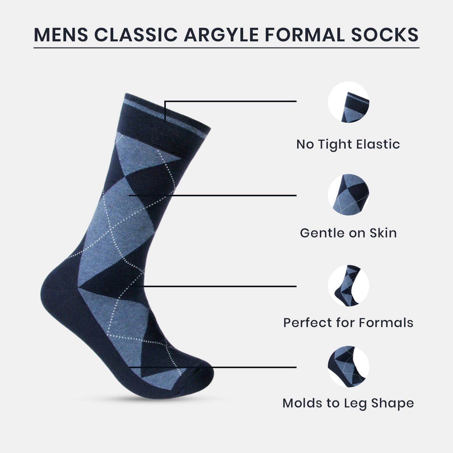 Men's Classic Argyle Formal Multicoloured Crew Length Socks - pack of 3