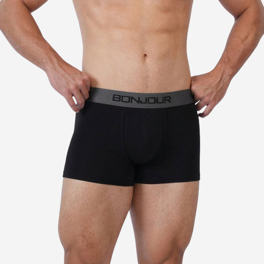 Men's Mid-Rise Premia Cotton Trunk With Elasticated Band - Black