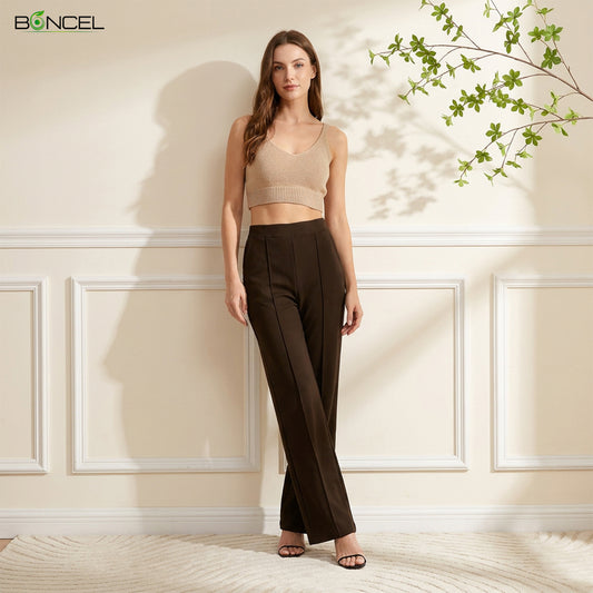 Women High Waist Straight Fit Korean Pants (Coffee)