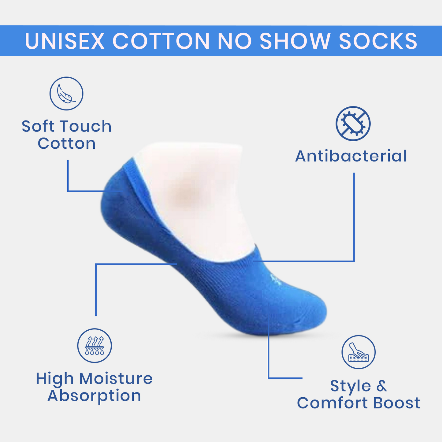 Unisex Multicolor Cotton No Show Socks - Pack Of 4