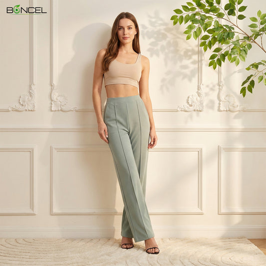 Women High Waist Straight Fit Korean Pants (Lt.Grey)