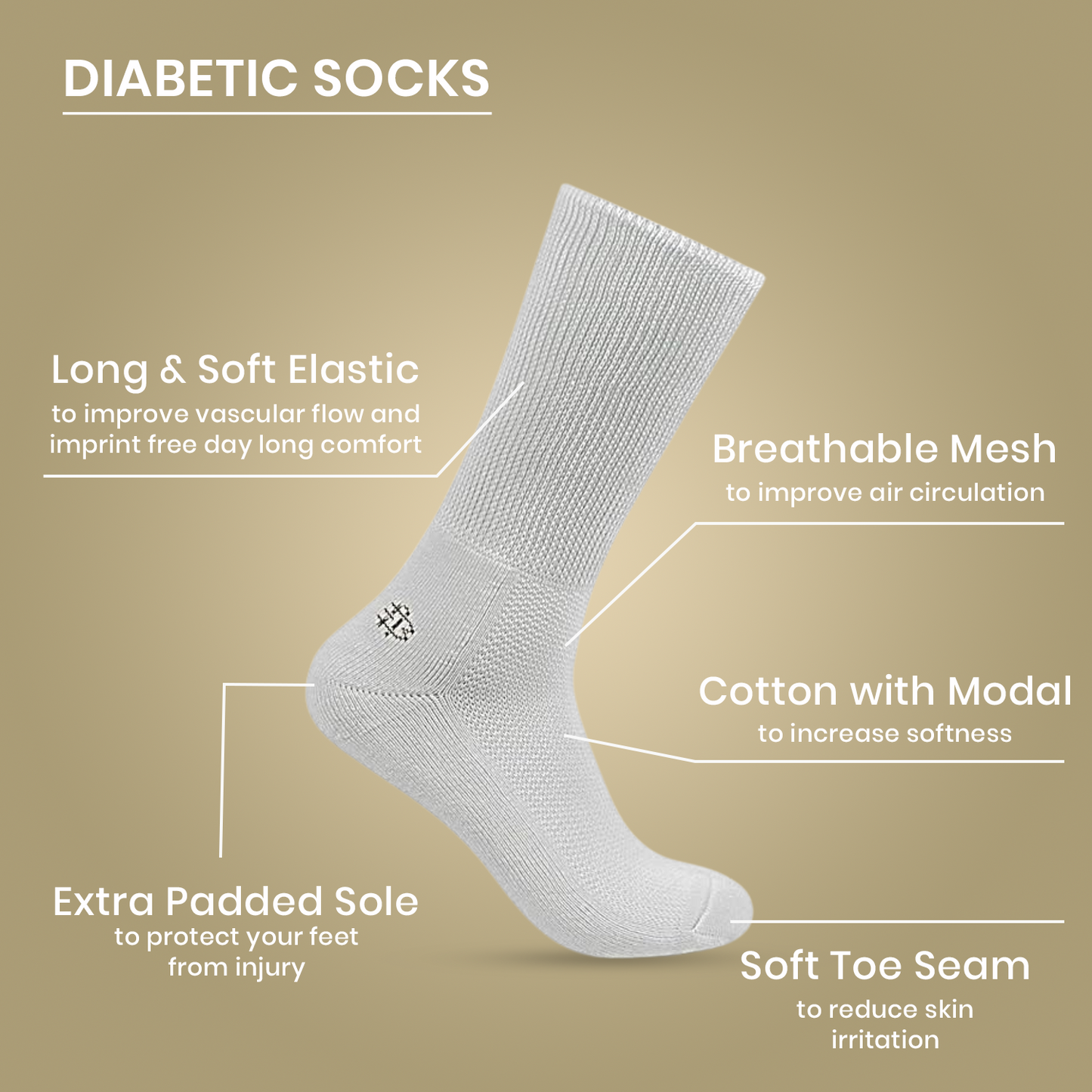 Men's Crew Length Diabetic Socks (Black)