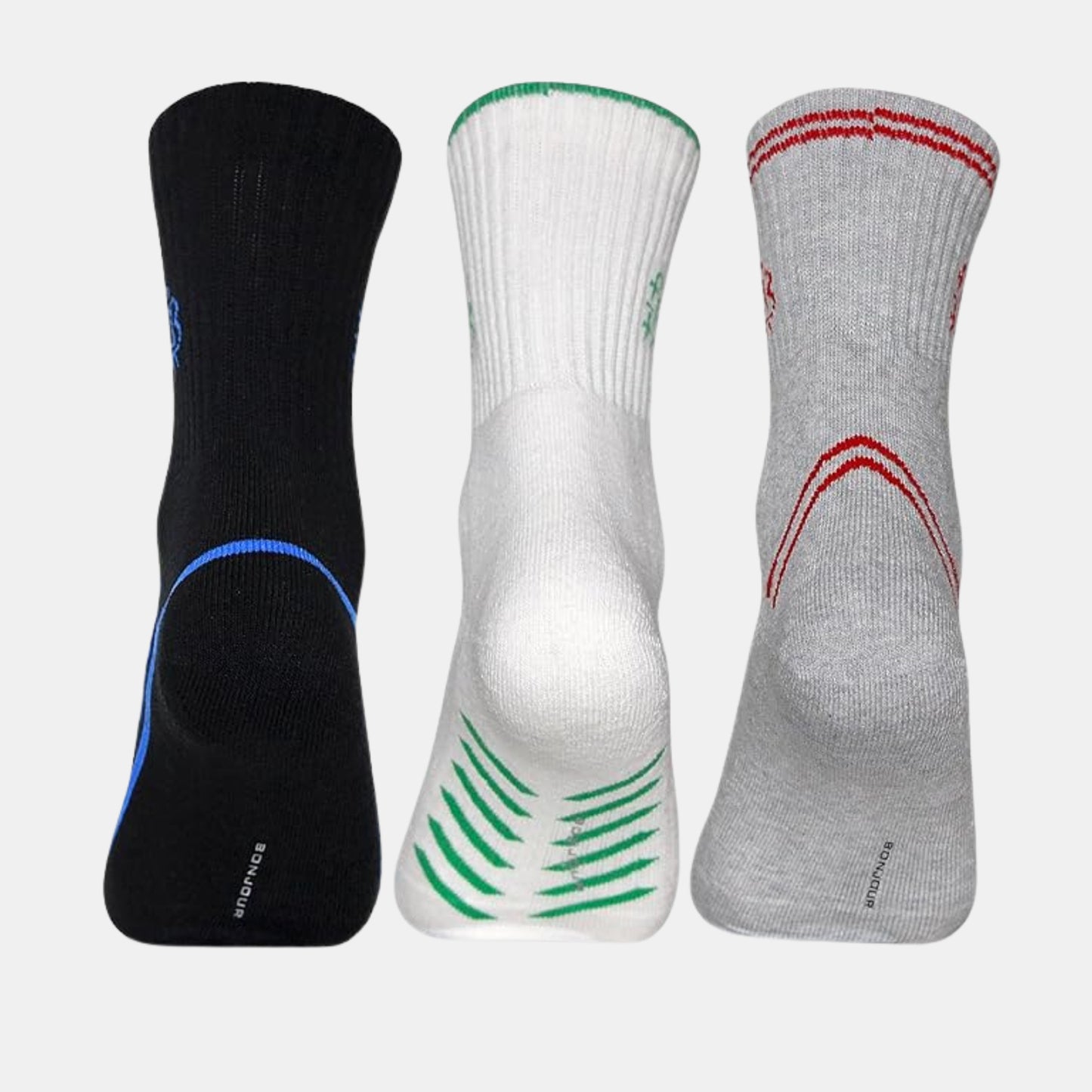 Men's Cushioned Multicolored Sports Crew Length Socks- Pack of 3