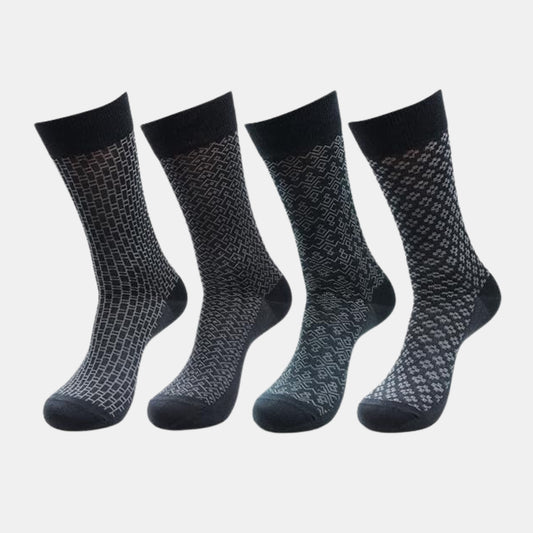 Men Socks - Mercerized Self Design Formal Dress Socks - Pack of 4