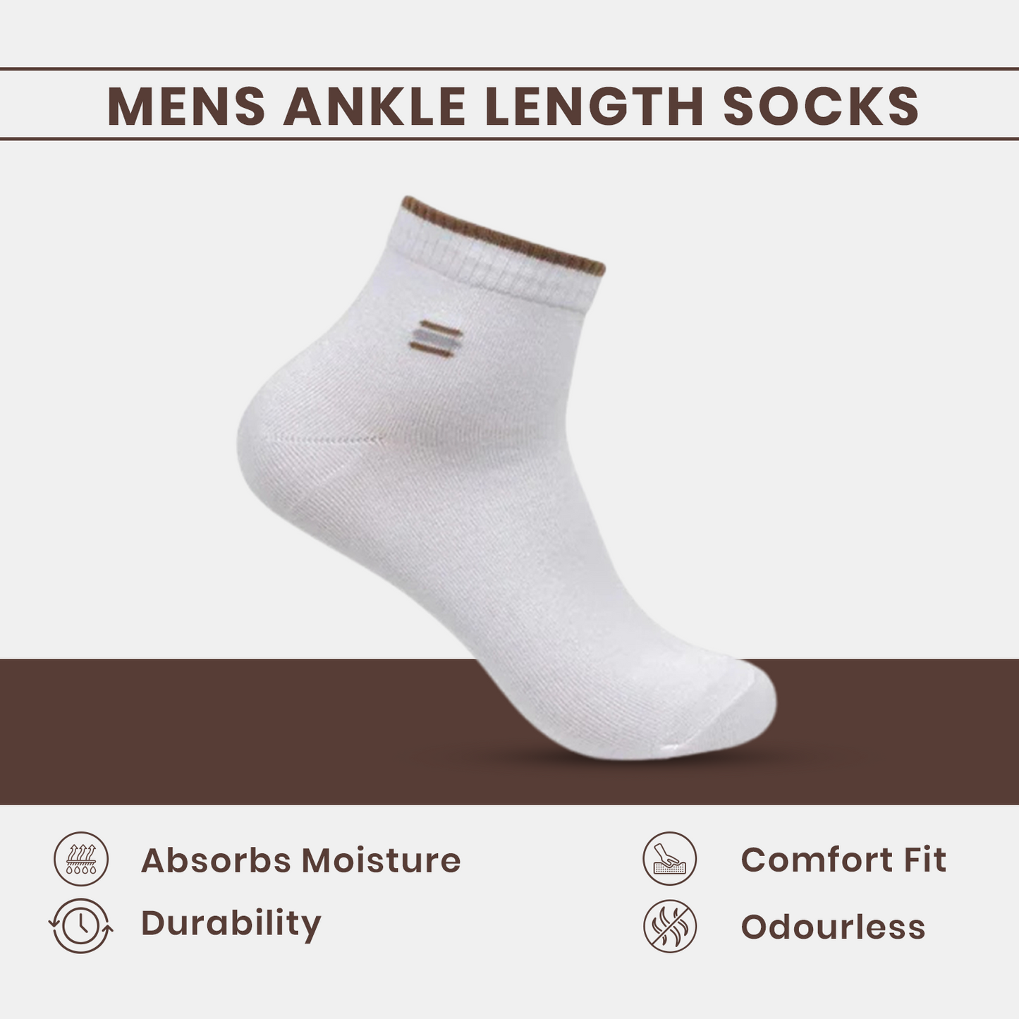 Men White Color Ankle length Socks - Pack Of 4