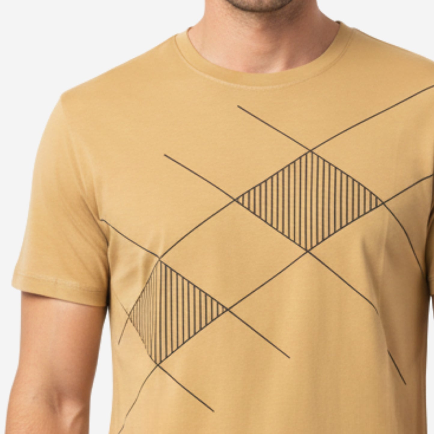 Men’s Printed Round‑Neck T‑Shirt (Warm Gold)