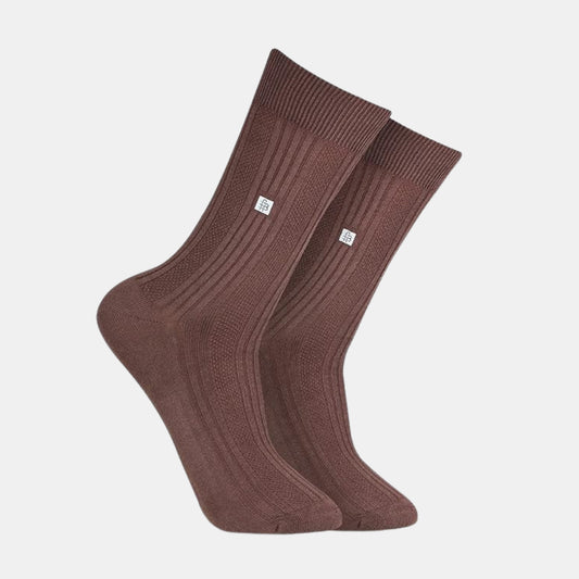 Cosmic Ribbed Formal Socks - Brown