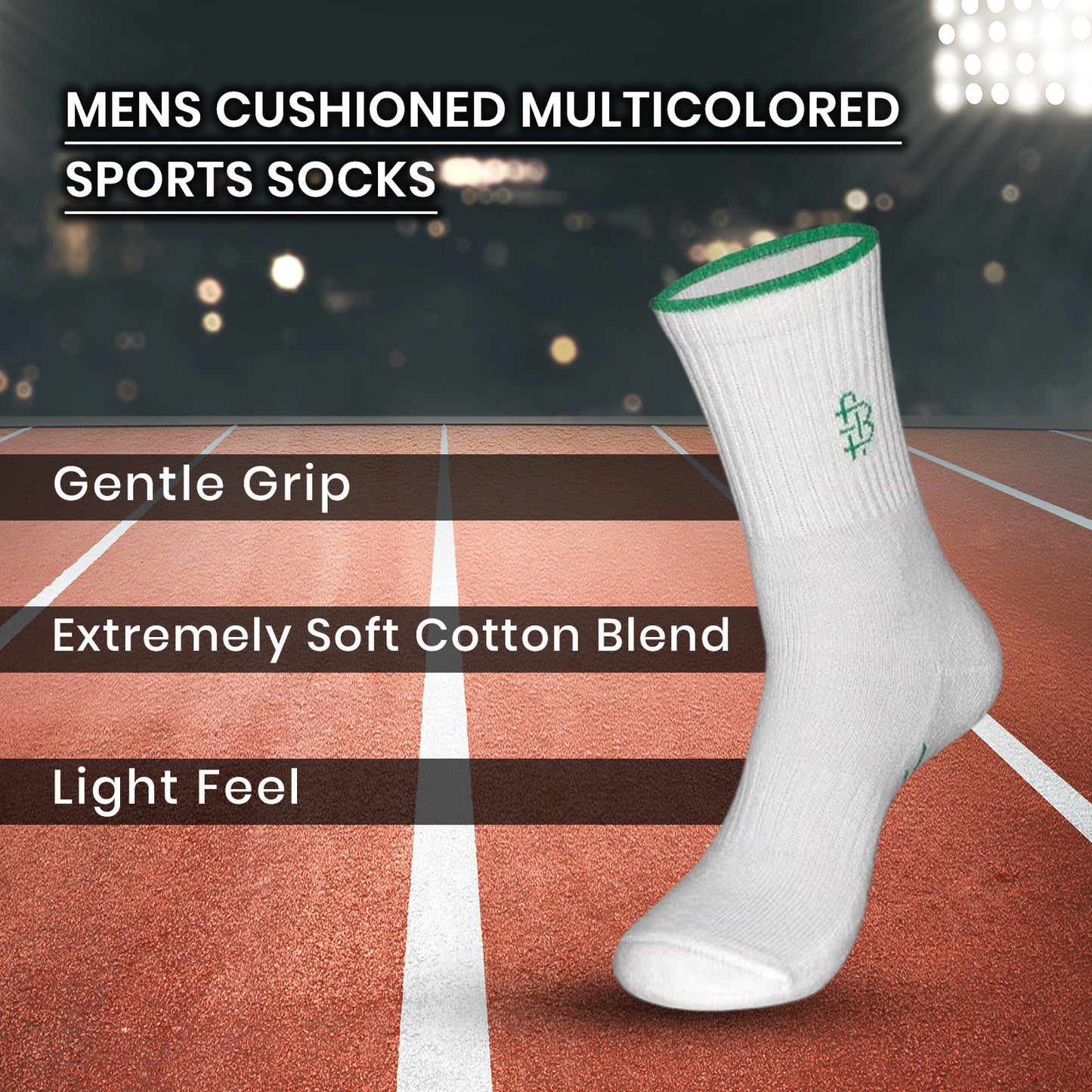Men's Cushioned Multicolored Sports Crew Length Socks- Pack of 3