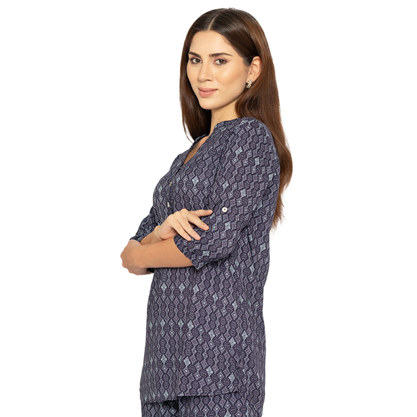 Women's Indigo Short Kurti – Printed 3/4th Sleeve Everyday Wear