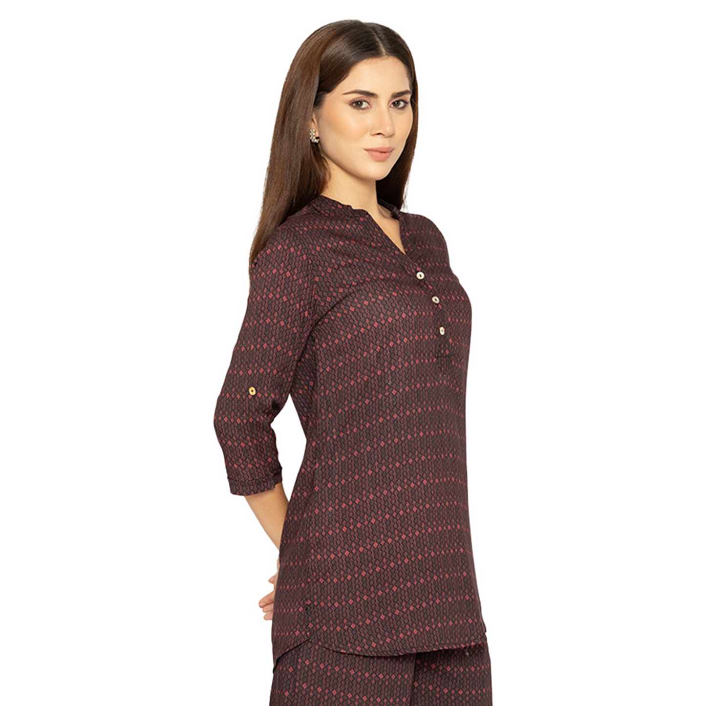 Maroon Short Kurti for Women – 3/4th Sleeve Printed