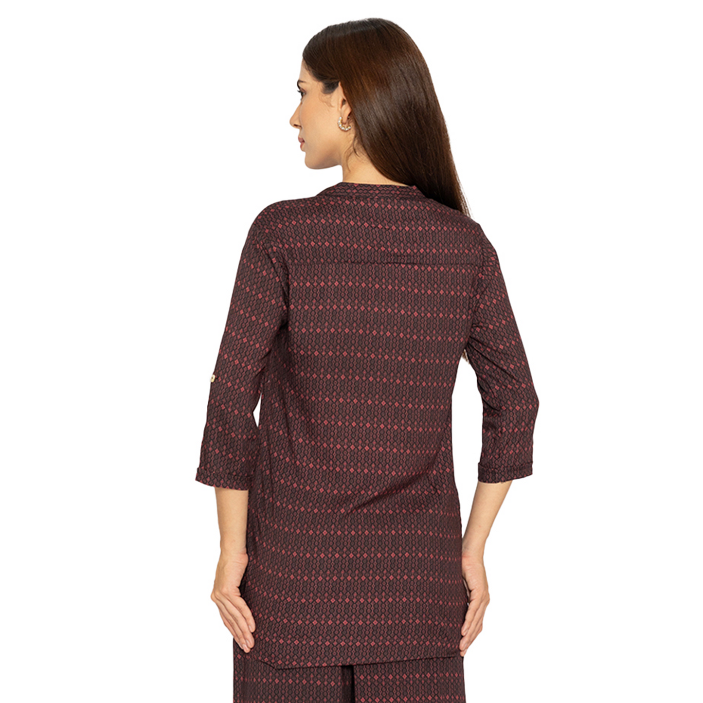 Maroon Short Kurti for Women – 3/4th Sleeve Printed