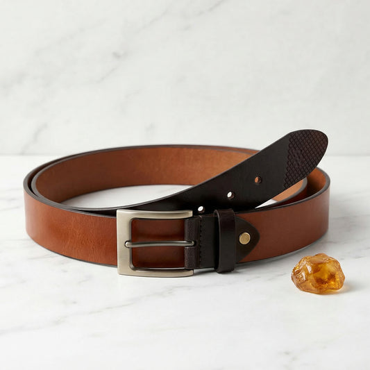 Premium Solid Pure Leather Belt - Tan/Brown