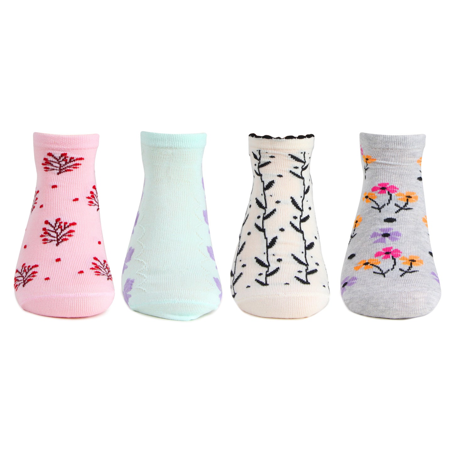 Women's Floral Designs Cotton Fashion Socks - Pack Of 4