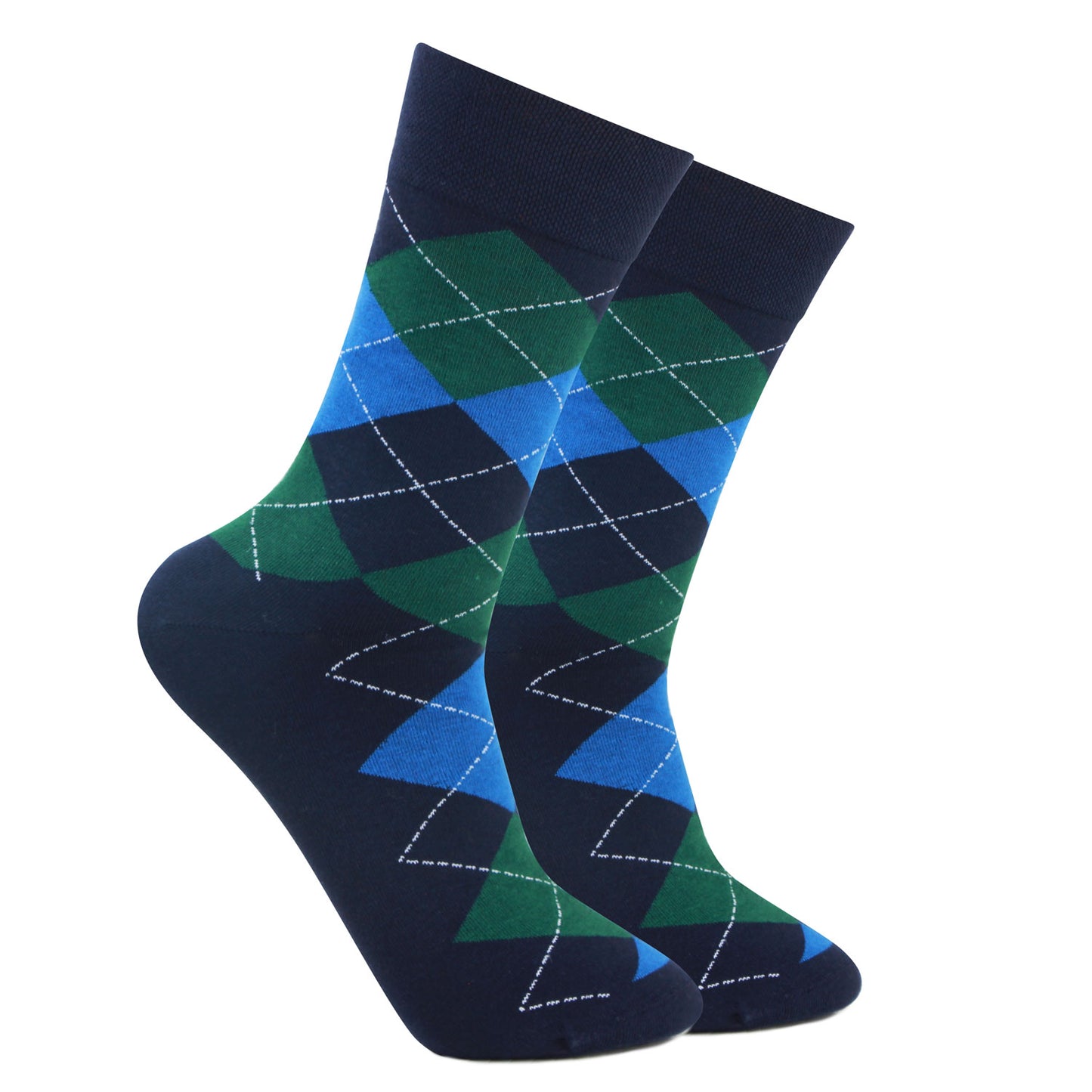 Men's Cotton Argyle Designer Signature Socks - Navy